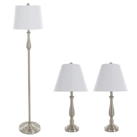 Hastings Home Table Lamps and Floor Lamp Set of 3, Traditional Brushed Steel (3 LED Bulbs included) 669316KLU